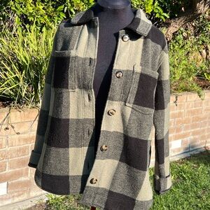 Thread & Supply Black and Gray Plaid Wool/Cashmere Blend Sweater Coat